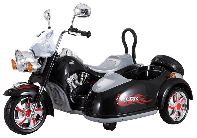 Dětská elektrická motorka Chopper s postranním vozíkem černá