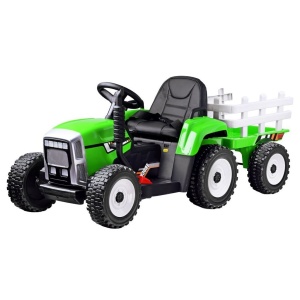 Elektrický traktor s vlečkou T2 zelený 12V7Ah EVA kola