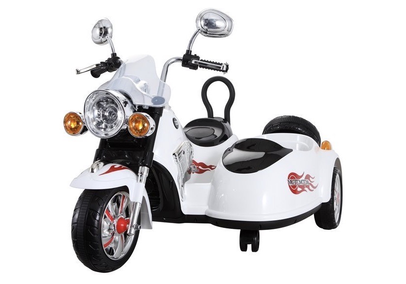 Dětská elektrická motorka Chopper s postranním vozíkem bílá