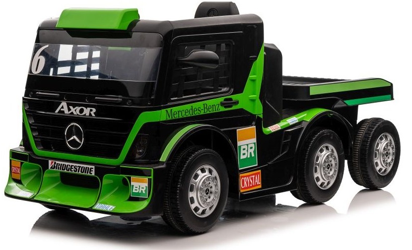 Dětský elektrický kamion Mercedes Axor LCD MP4 s návěsem zelený