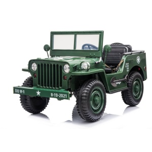 Dětský elektrický vojenský Jeep Willys 4x4 třímístný zelený