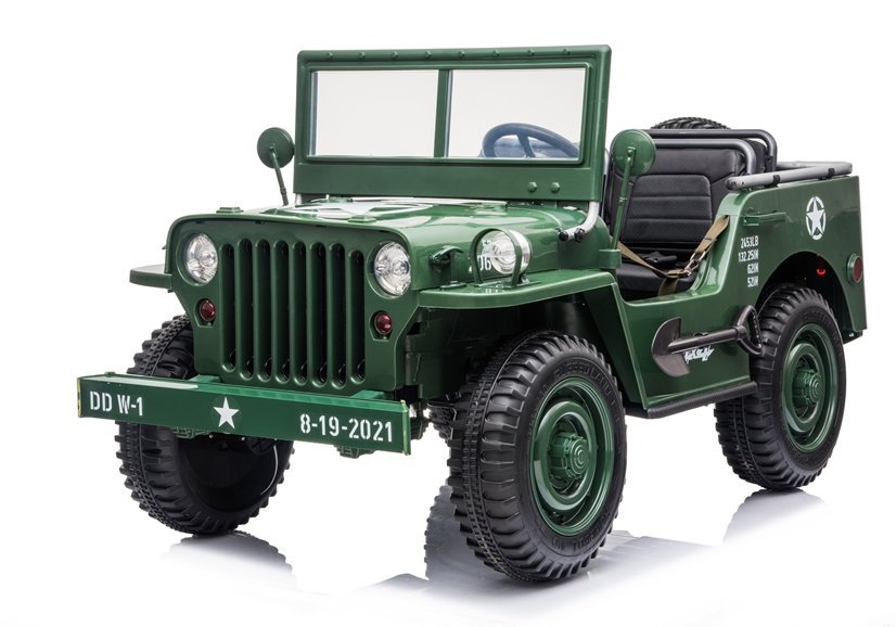 Dětský elektrický vojenský Jeep Willys 4x4 třímístný zelený