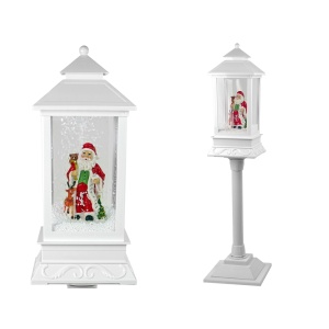 Vánoční dekorace lucerna bílá lampa Santa Claus koledy a světla