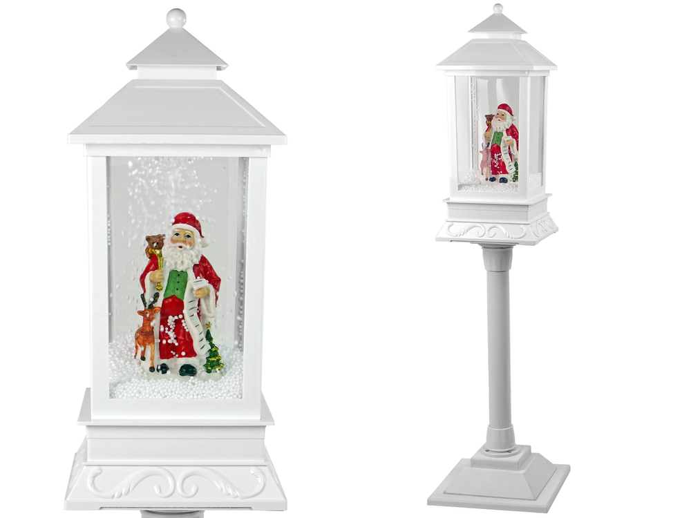 Vánoční dekorace lucerna bílá lampa Santa Claus koledy a světla