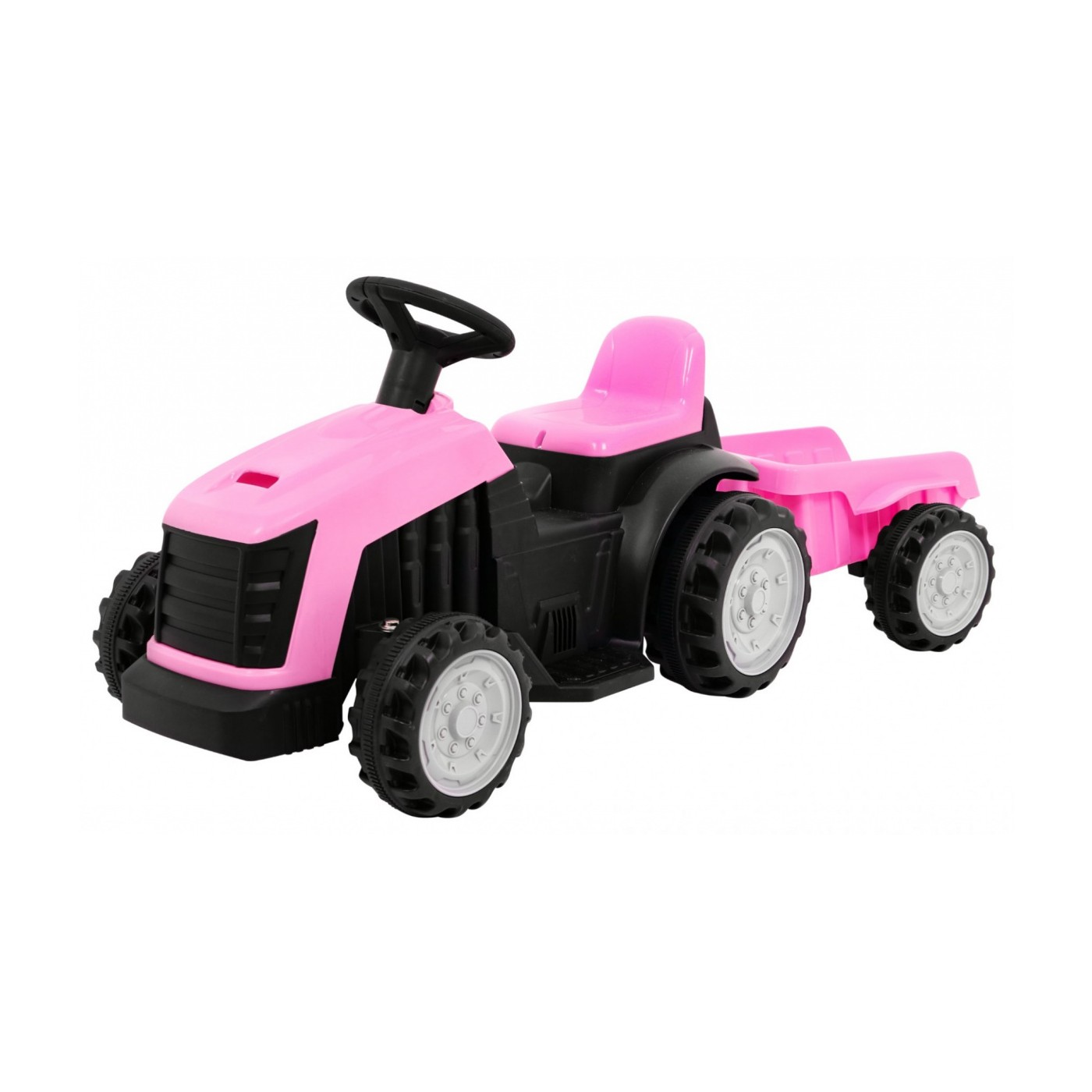 Dětský elektrický traktor s přívěsem růžový