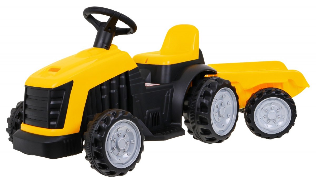 Dětský elektrický traktor s přívěsem žlutý