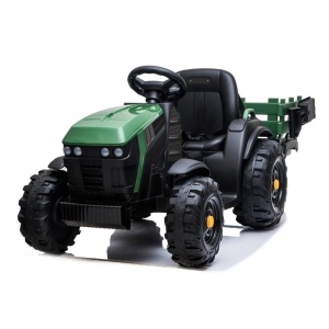 Dětský elektrický traktor Farmer s vlečkou a lopatou zelený