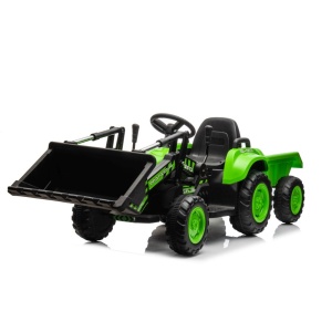 Mamido Dětský elektrický traktor s radlicí a přívěsem zelený