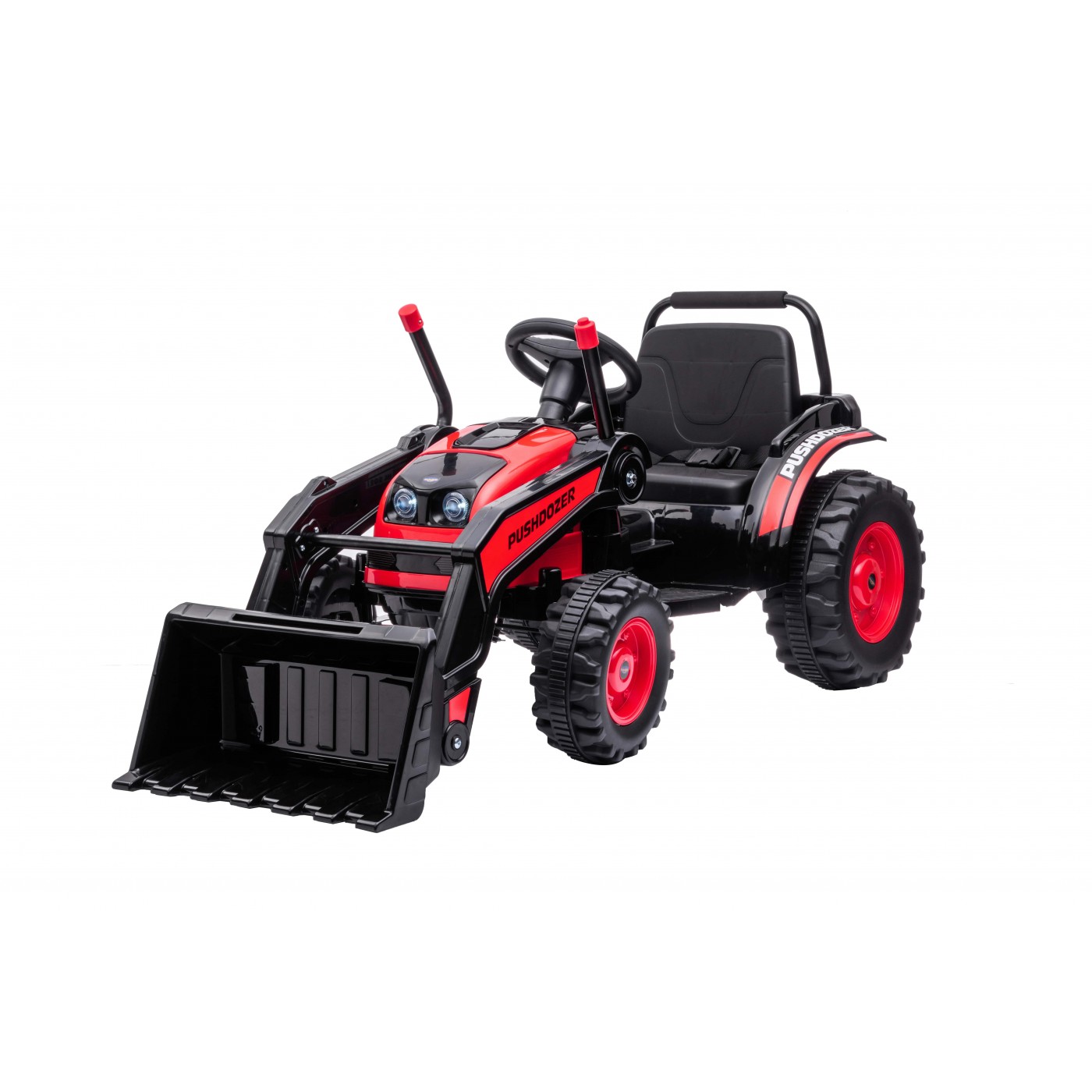 Dětský elektrický traktor s lopatou červený