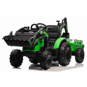 Dětský elektrický traktor bagr s přívěsem Strong RC EVA kola 12V10Ah zelený