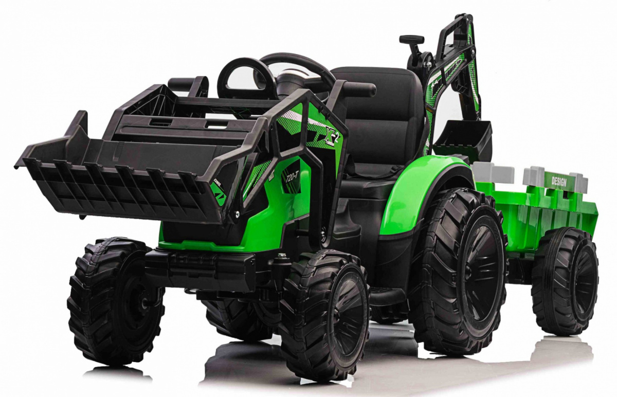Dětský elektrický traktor bagr s přívěsem Strong RC EVA kola 12V10Ah zelený