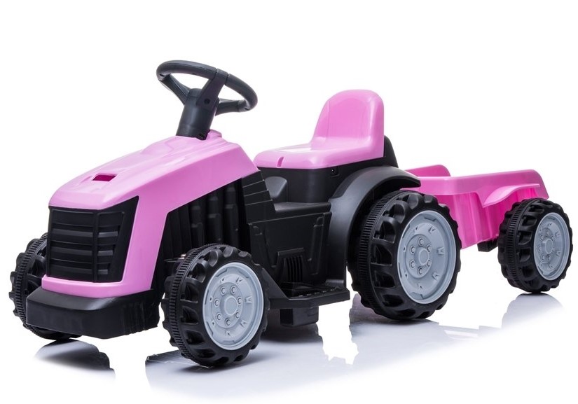 Dětský elektrický traktor s vlečkou růžový