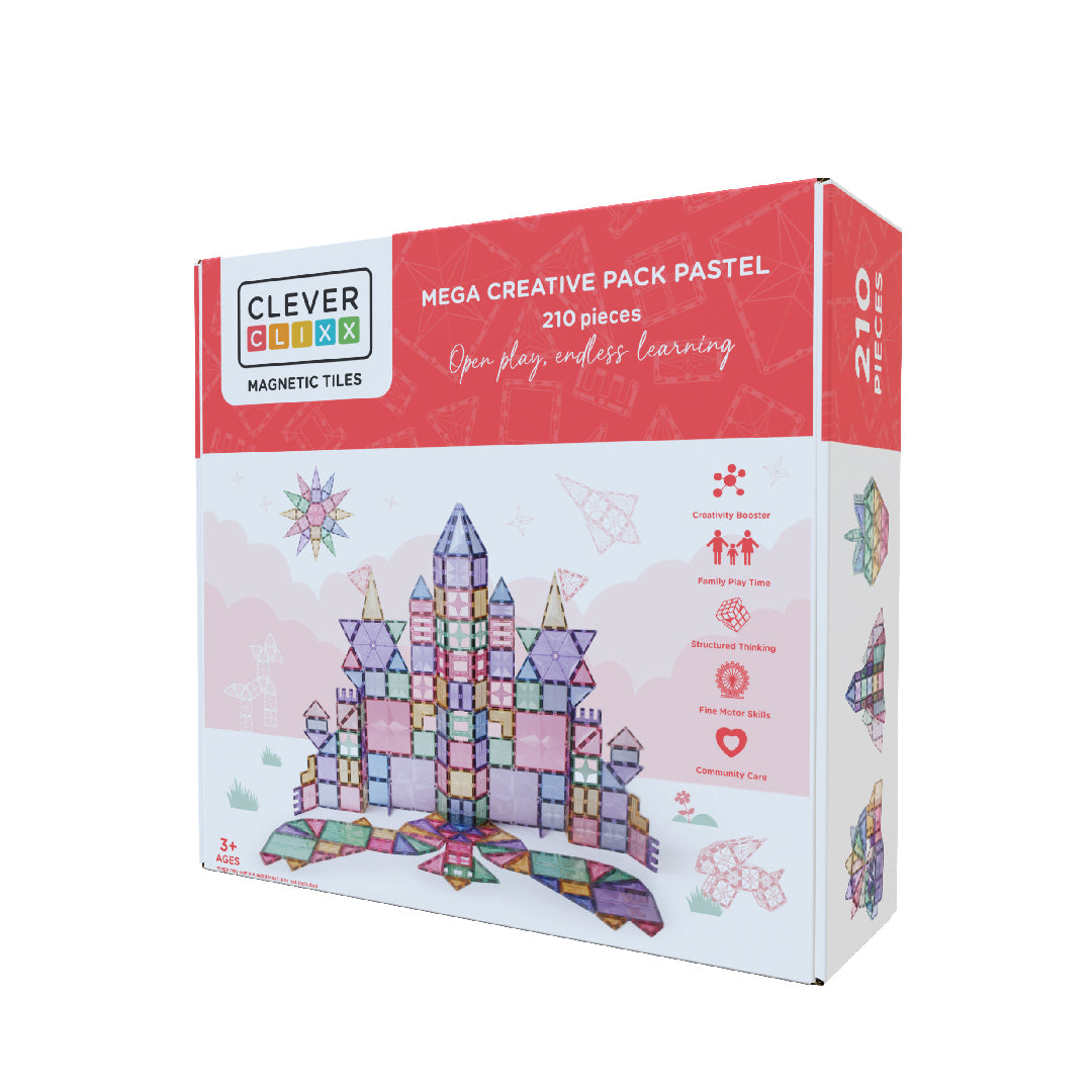 Cleverclixx Pastel Magnetická stavebnice velká kreativní sada 210 ks
