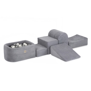 PLUSH NEST PLUSH NEST Mini hřiště s bazénem a 100 míčky šedý prémiový manšestr
