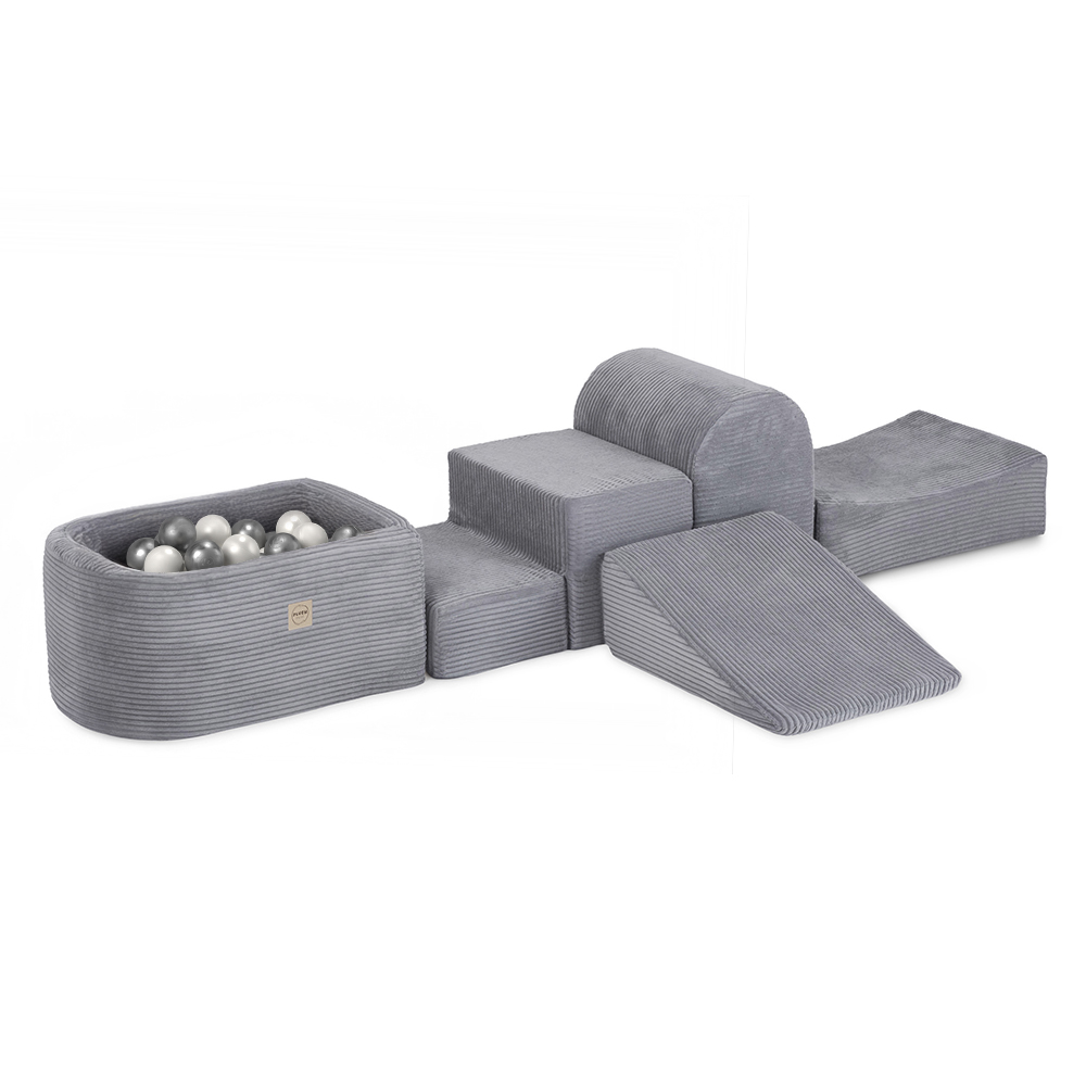 PLUSH NEST PLUSH NEST Mini hřiště s bazénem a 100 míčky šedý prémiový manšestr