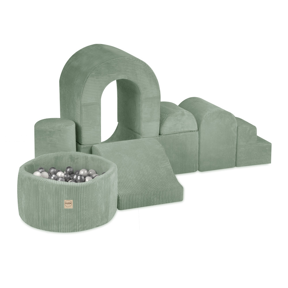 PLUSH NEST PLUSH NEST Hrací hrad s bazénem a 150 míčky Prémiový zelený manšestr