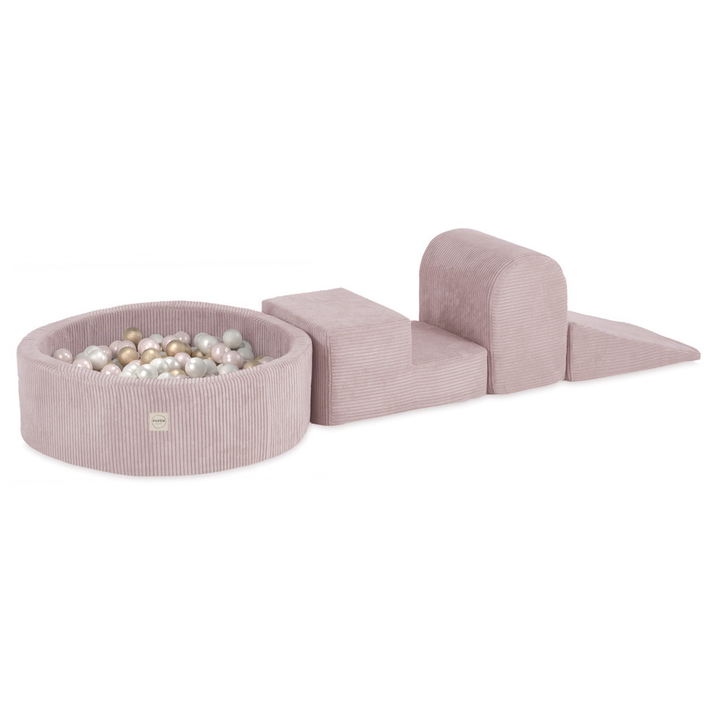 PLUSH NEST PLUSH NEST Hrací sestava s bazénem (3 prvky + suchý bazén Ø 90 × 30 cm) a 200 míčky