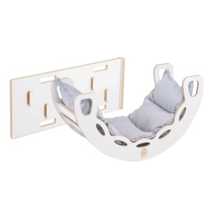 PLUSH NEST PLUSH NEST Dřevěné houpátko Mini 4v1 se stěnou na lezení