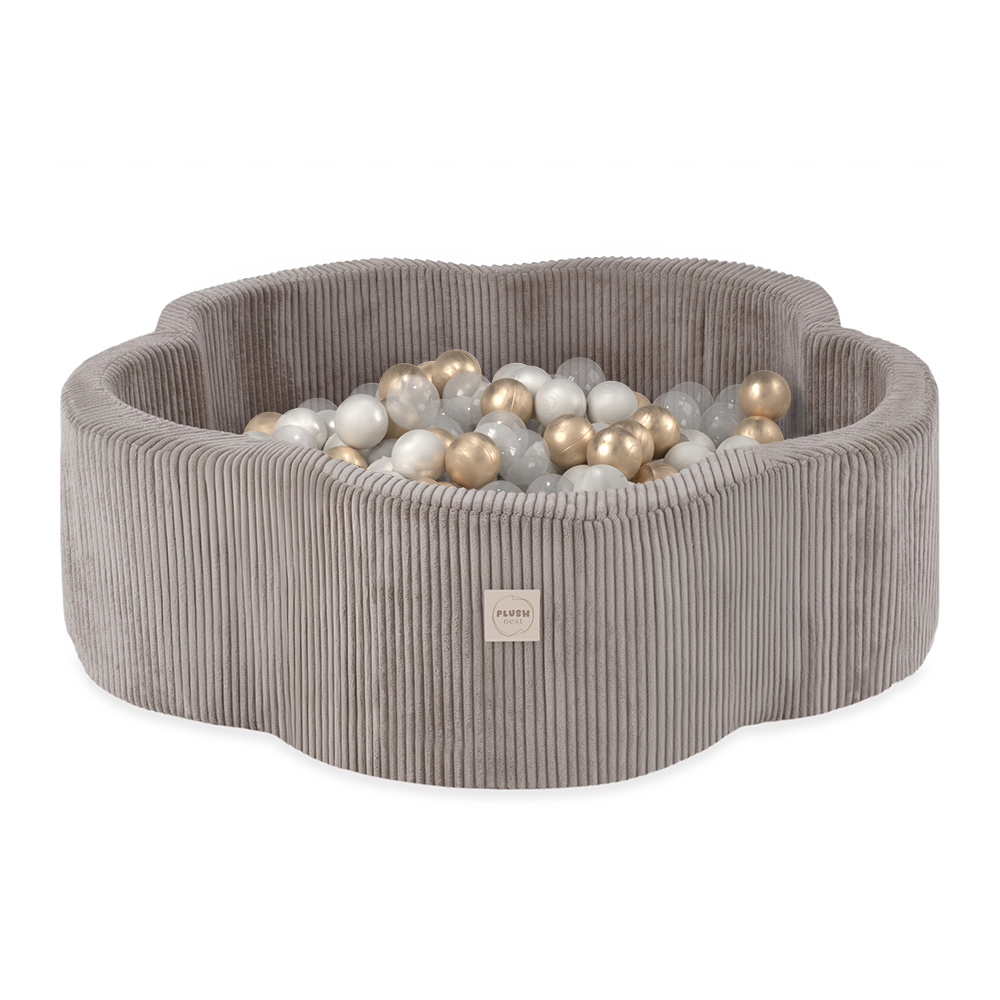 PLUSH NEST PLUSH NEST Suchý bazén Květinová zóna 95 × 30 cm Béžový prémiový manšestr s 300 míčky