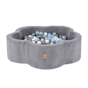 PLUSH NEST PLUSH NEST Suchý bazén Květinová zóna 95 × 30 cm prémiový manšestr šedý a 300 míčky