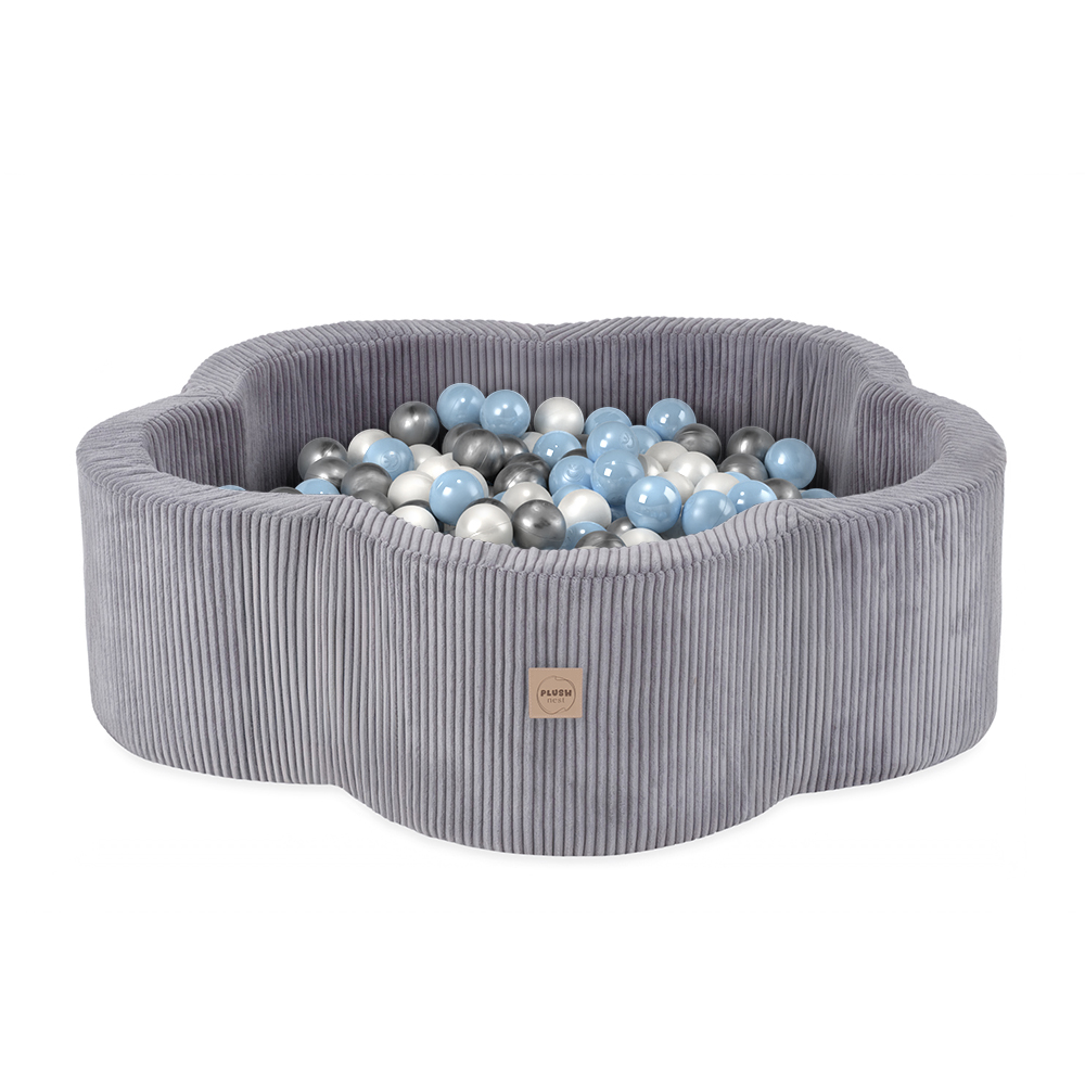 PLUSH NEST PLUSH NEST Suchý bazén Květinová zóna 95 × 30 cm prémiový manšestr šedý a 300 míčky