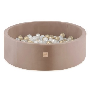 PLUSH NEST PLUSH NEST Suchý bazén kulatý Samet béžový Ø 90 × 30 cm s 200 míčky