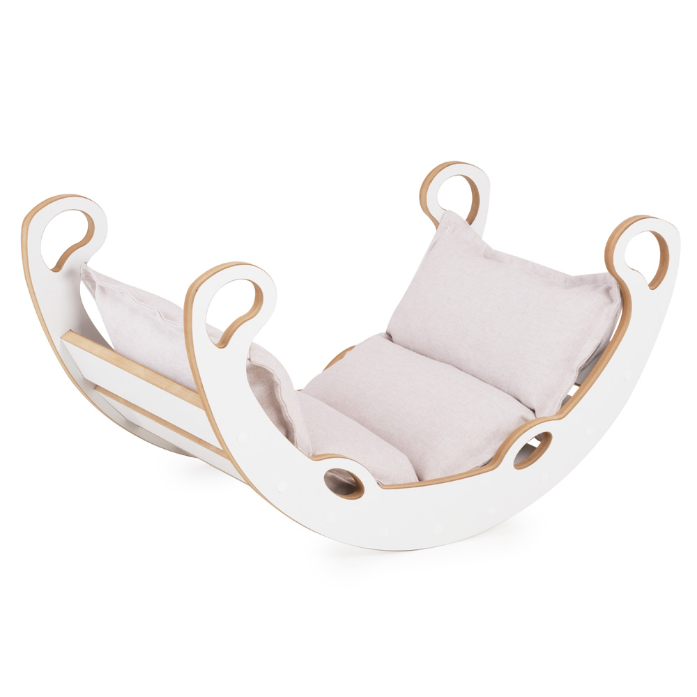 PLUSH NEST PLUSH NEST Dřevěné houpátko Mini 2v1 (XS) s polštářem (světle béžové / bílé)