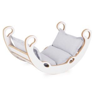 PLUSH NEST PLUSH NEST Dřevěné houpátko Mini XS 2v1 s polštářem (světle šedé / bílé)