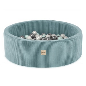 PLUSH NEST PLUSH NEST Suchý bazén kulatý modrý prémiový manšestr Ø 90 × 30 cm s 200 míčky