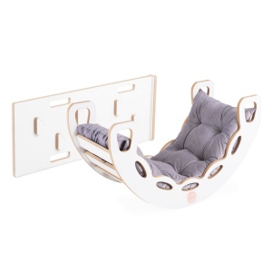 PLUSH NEST PLUSH NEST Dřevěné houpátko Mini 4v1 se stěnou na lezení a skluzavkou + polštář (sametově šedý)