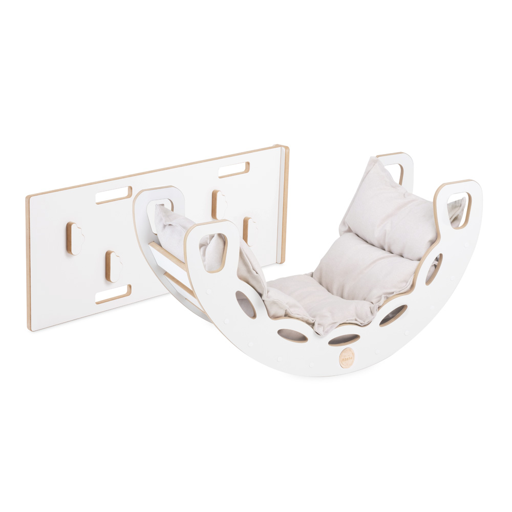 PLUSH NEST PLUSH NEST Dřevěné houpátko Mini 4v1 s lezeckou stěnou