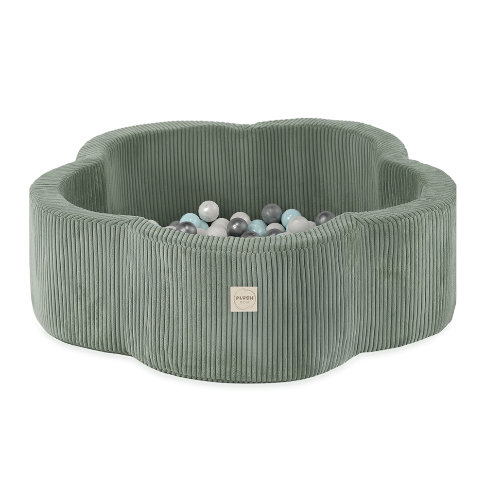 PLUSH NEST PLUSH NEST Suchý bazén Květinová zóna prémiový manšestr zelený 95 × 30 cm s 200 míčky