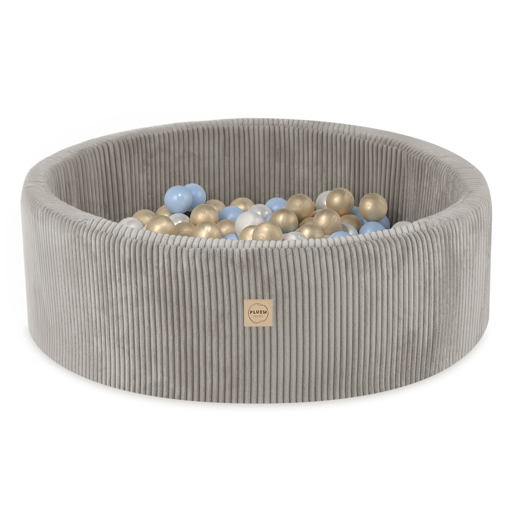 PLUSH NEST PLUSH NEST Suchý bazén kulatý z prémiového manšestru béžový Ø 90 × 30 cm s 200 míčky