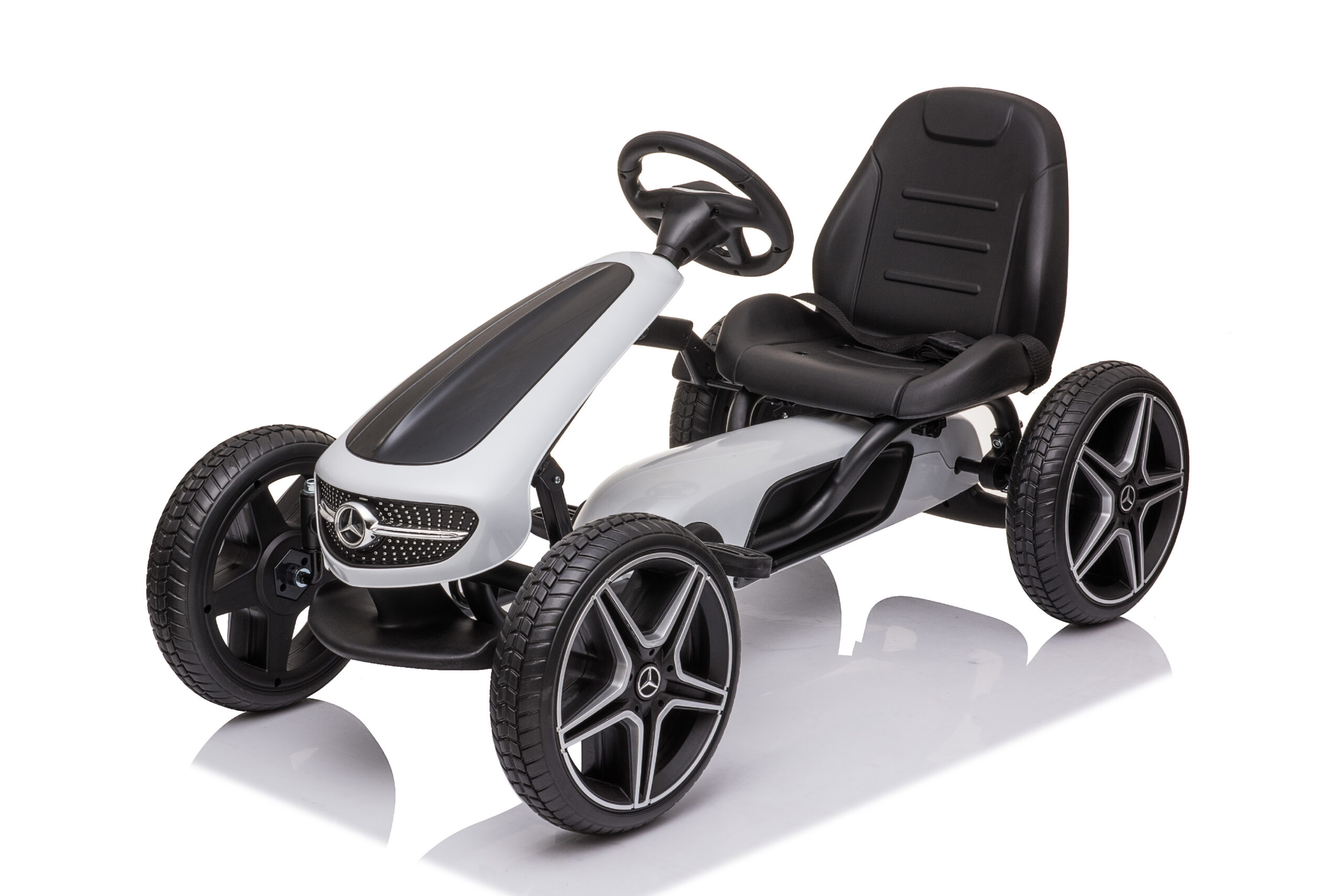 Dětská šlapací motokára Mercedes XMX610 bílá | ECO kůže | Polohovatelné sedadlo