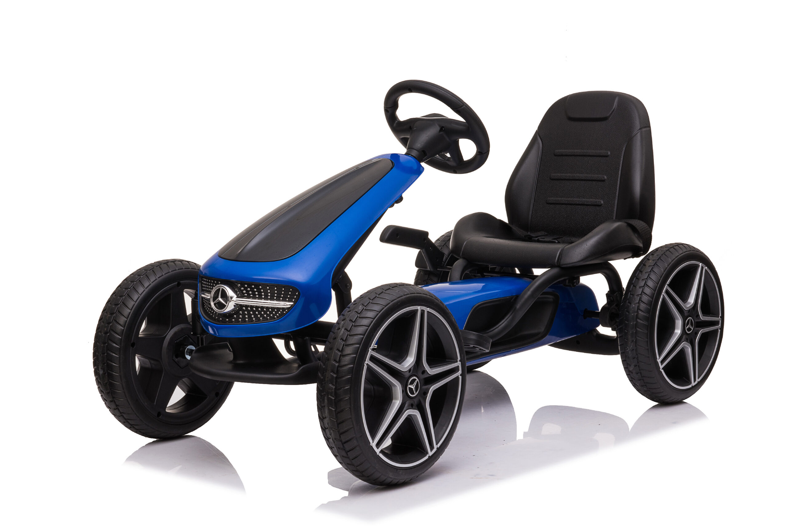 Dětská šlapací motokára Mercedes XMX610 modrá | ECO kůže | Polohovatelné sedadlo