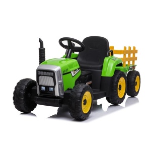 Elektrický traktor s vlečkou zelený