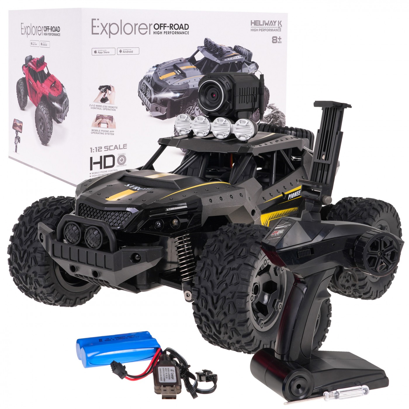 Terénní autíčko na dálkové ovládání Crawler Pioneer 1:12 s kamerou šedé RC