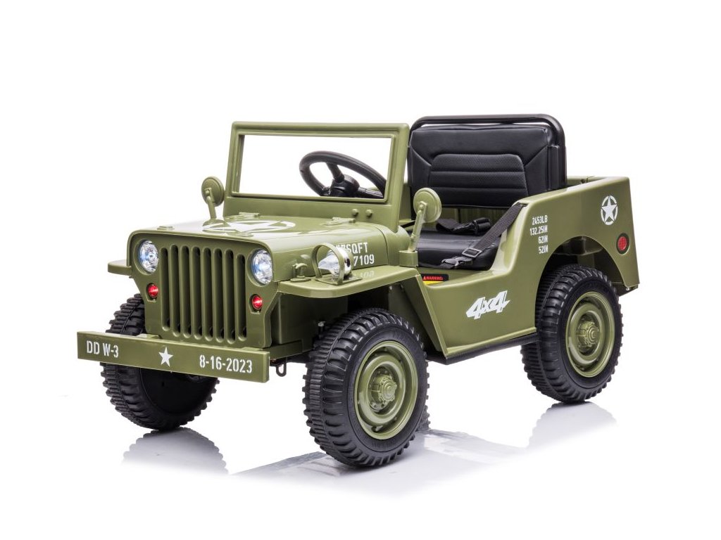 Dětský elektrický vojenský Jeep Willys 4x4 180W 12V7Ah světlé zelený