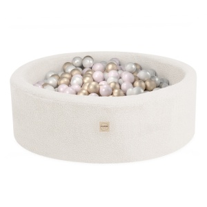 PLUSH NEST PLUSH NEST Suchý bazén kulatý krémový beránek Ø 90 × 30 cm s 200 míčky