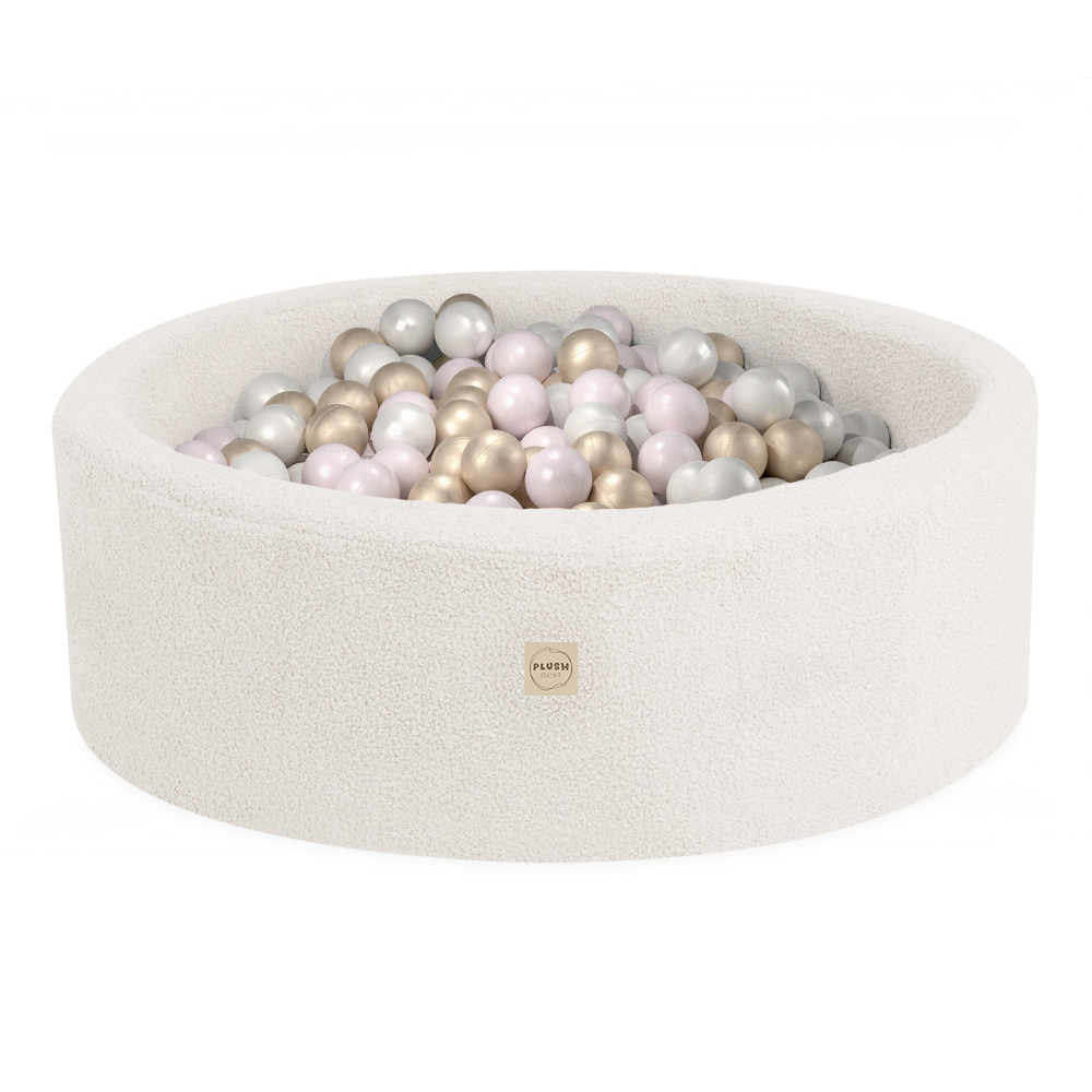 PLUSH NEST PLUSH NEST Suchý bazén kulatý krémový beránek Ø 90 × 30 cm s 200 míčky