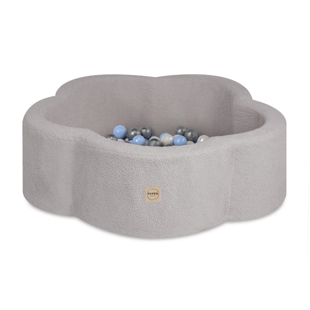 PLUSH NEST PLUSH NEST Suchý bazén Květinová zóna 95 × 30 cm šedý beránek s 200 míčky