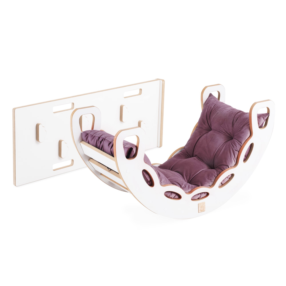 PLUSH NEST PLUSH NEST Dřevěné houpátko Mini 4v1 s lezeckou stěnou