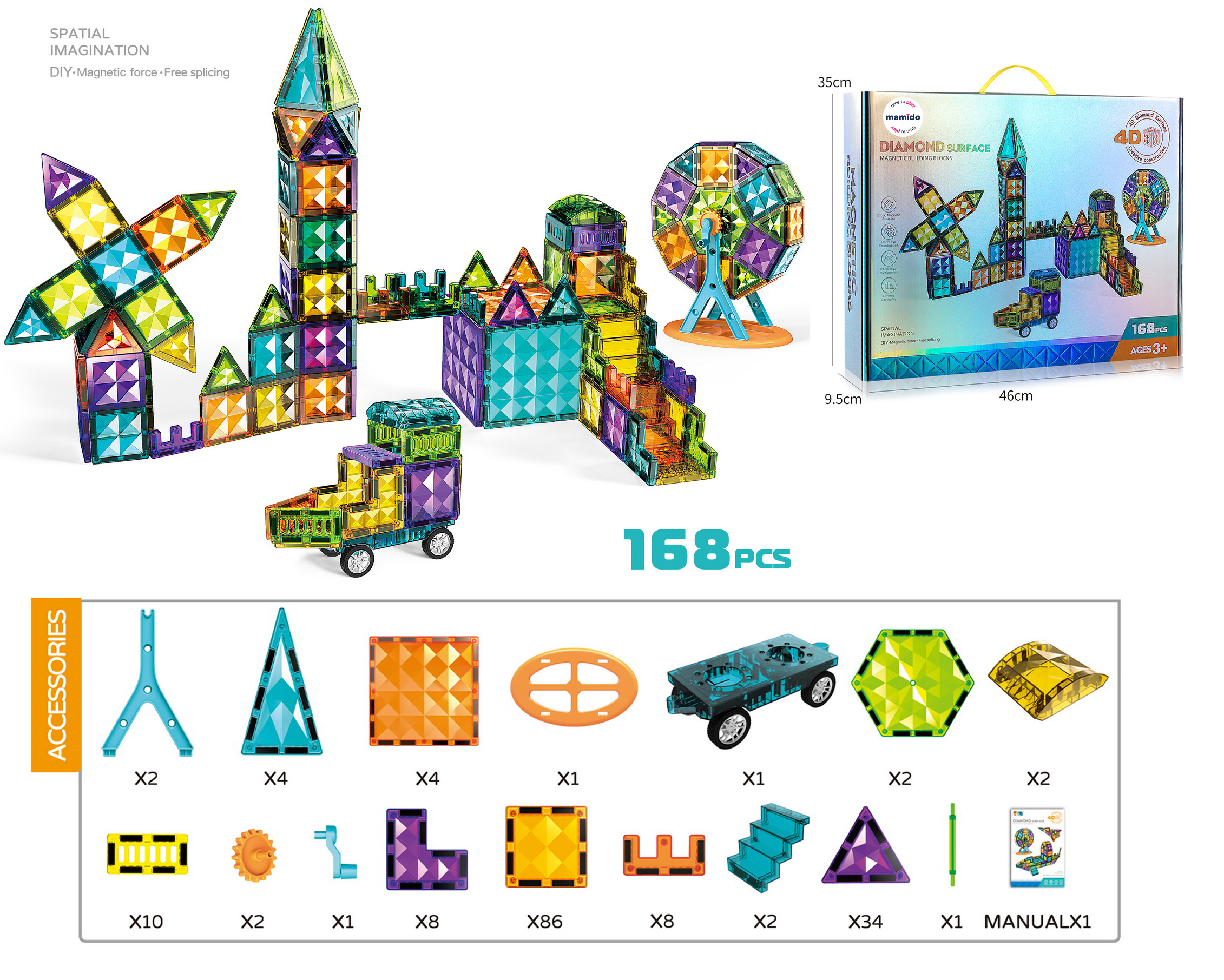 Magnetická stavebnice 168 dílů Diamond 4D MT1238
