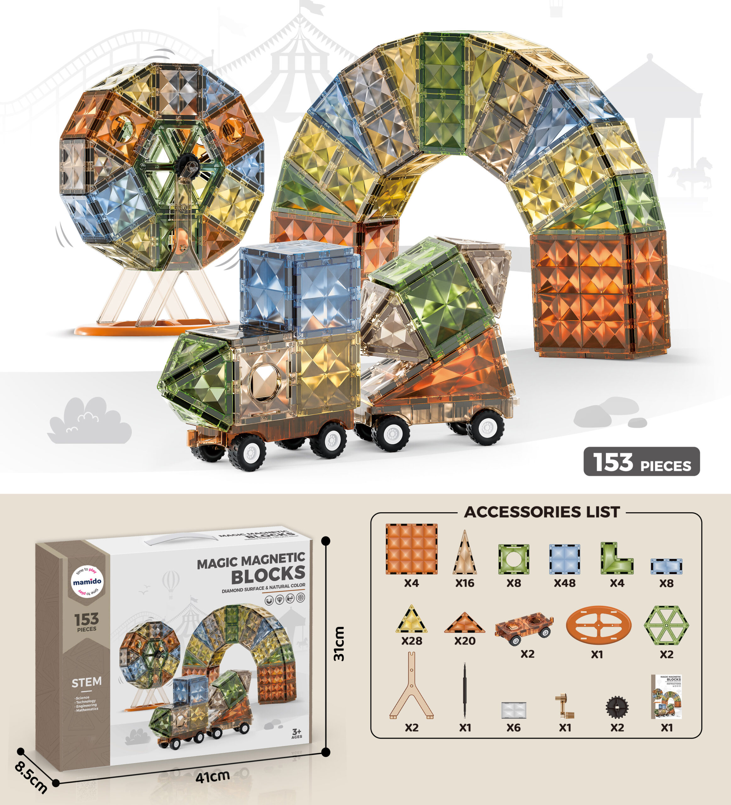 Magnetická stavebnice Magic Diamond Surface 153 dílů