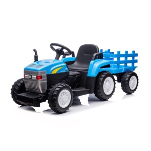 Dětský elektrický traktor New Holland s přívěsem modrý
