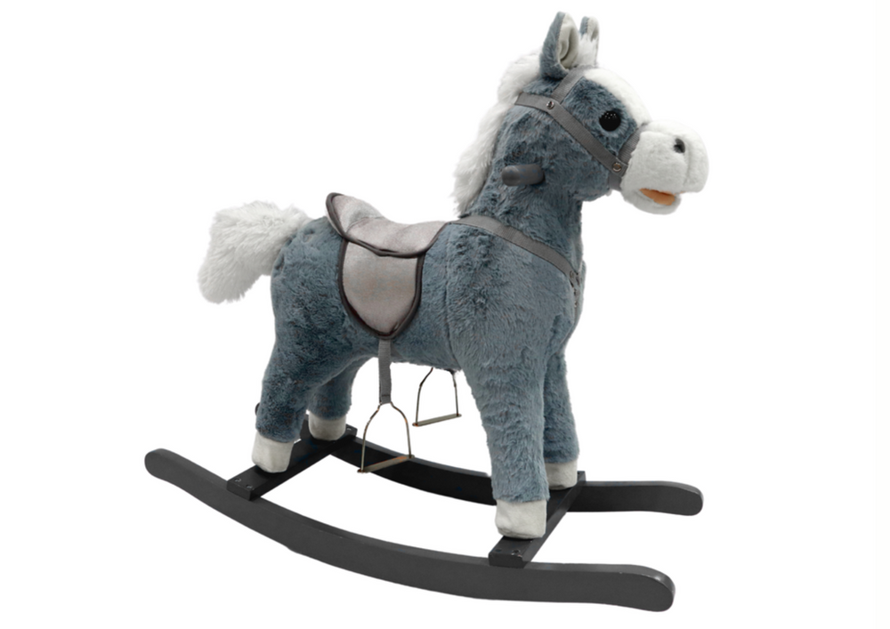 Houpací kůň se zvuky 74 cm šedý