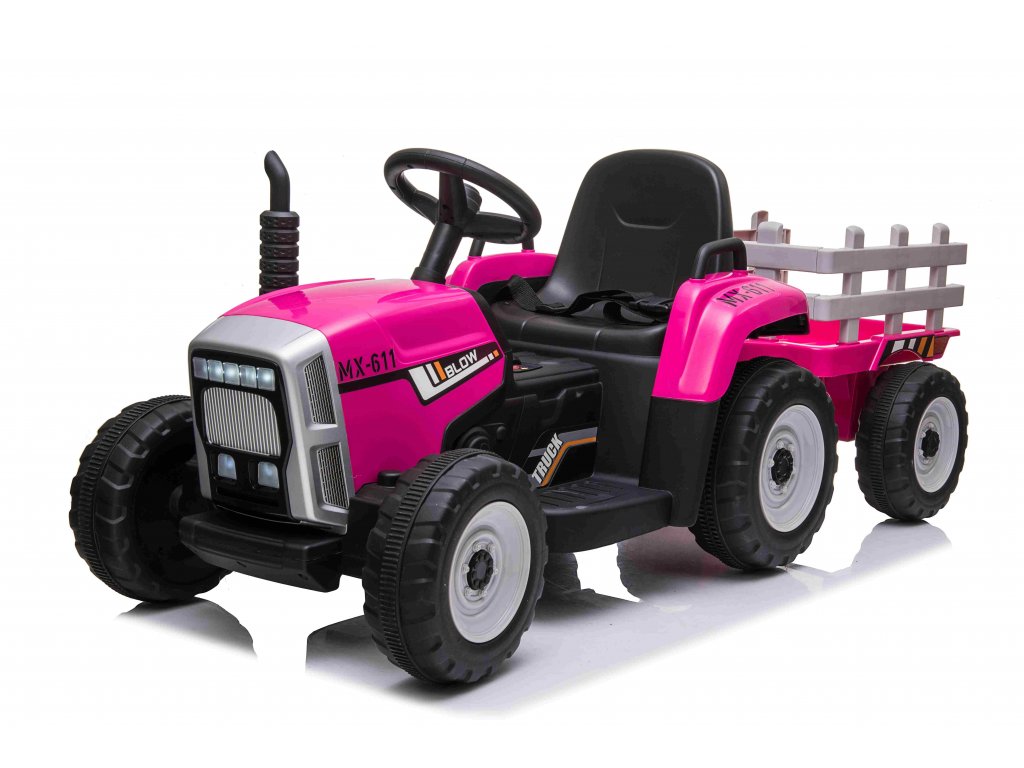 Elektrický traktor s vlečkou T2 růžový 12V7Ah EVA kola