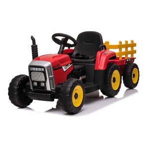 Elektrický traktor s vlečkou červený