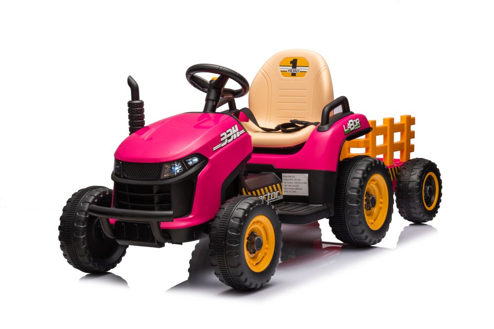 Dětský elektrický traktor BBH-030 s přívěsem růžový