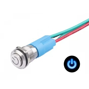 LED vodotěsný spínač s vystouplým hmatníkem 12 mm - Modrý